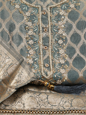 Woven Tissue Unstitched Suit Piece With Dupatta