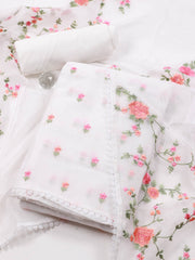 Floral Embroidery Cotton Unstitched Suit Piece With Dupatta
