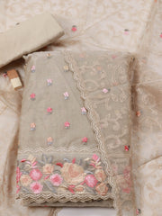 Resham Floral Embroidery Cotton Unstitched Suit Piece With Dupatta