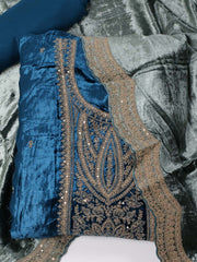 Neck Embroidered Velvet Unstitched Suit Piece With Dupatta