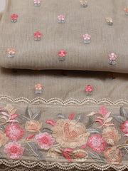 Resham Floral Embroidery Cotton Unstitched Suit Piece With Dupatta