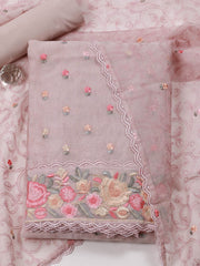 Resham Floral Embroidery Cotton Unstitched Suit Piece With Dupatta
