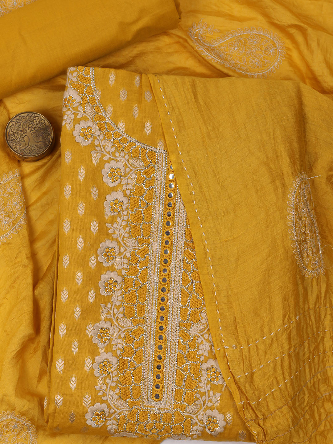 Printed Chanderi Unstitched Suit Piece With Dupatta