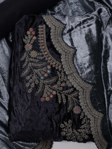 Embroidered Velvet Unstitched Suit Piece With Dupatta