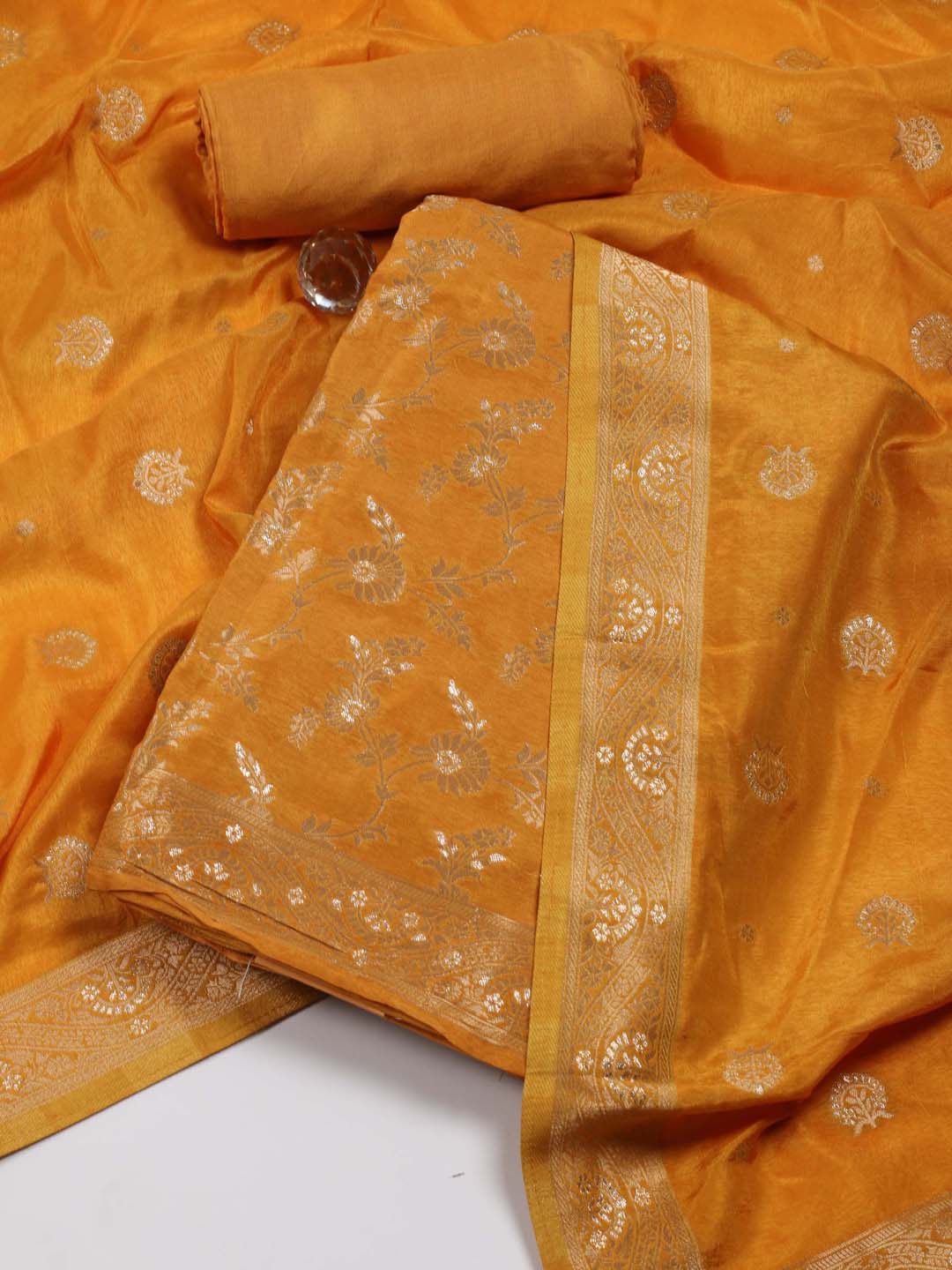 Woven Chanderi Unstitched Suit Piece With Dupatta