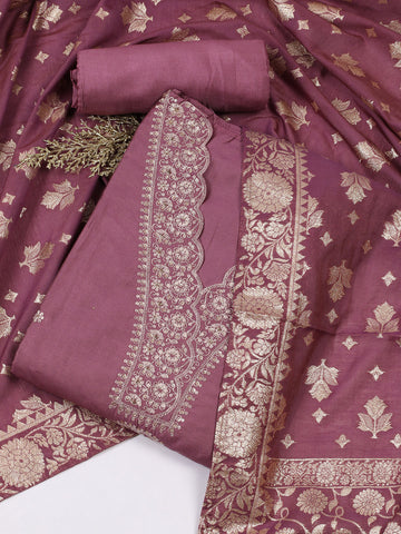 Embroidered Chanderi Unstitched Suit Piece With Banarsi Dupatta