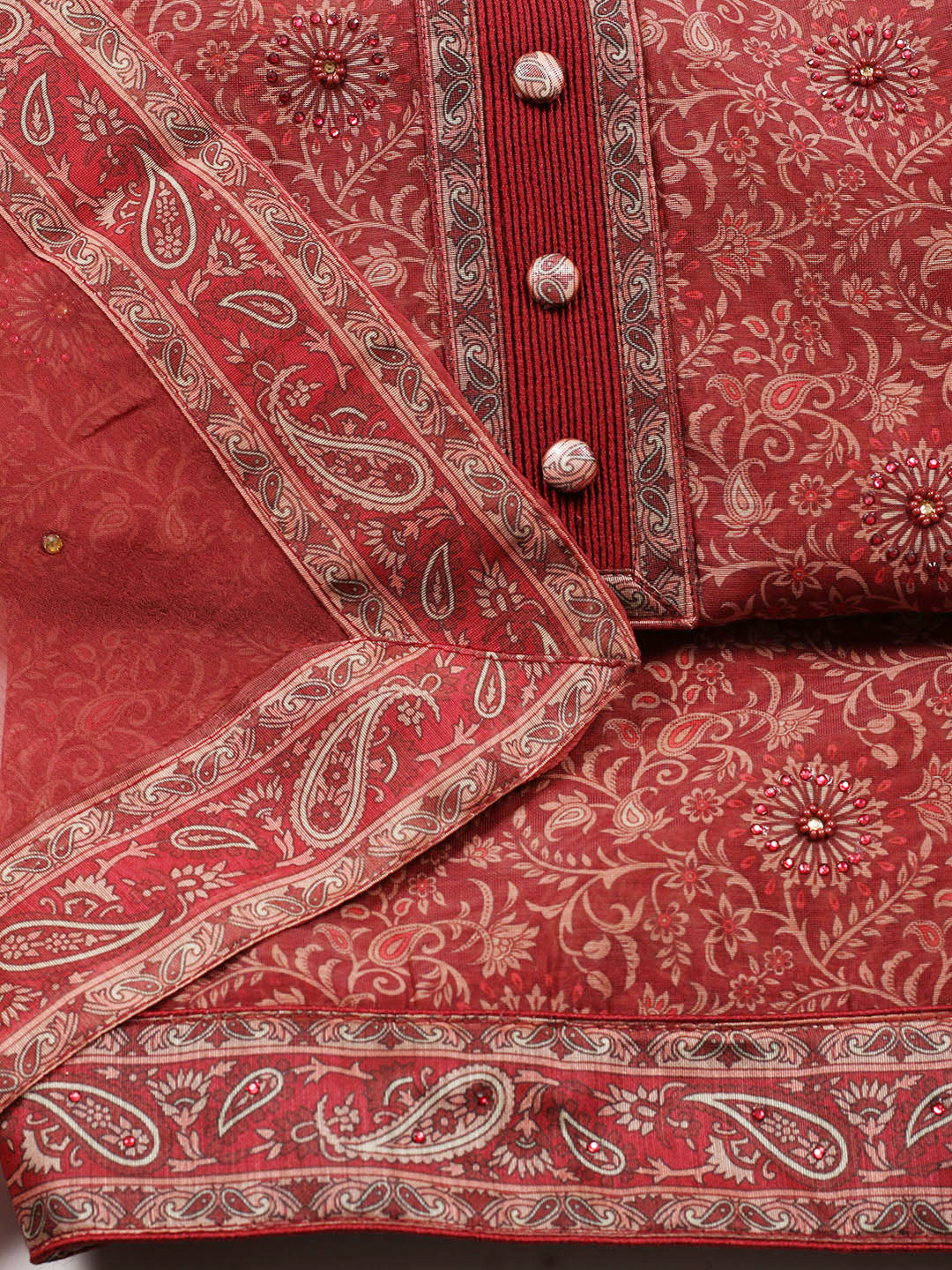 Neck Patti Chanderi Unstitched Suit Piece With Dupatta