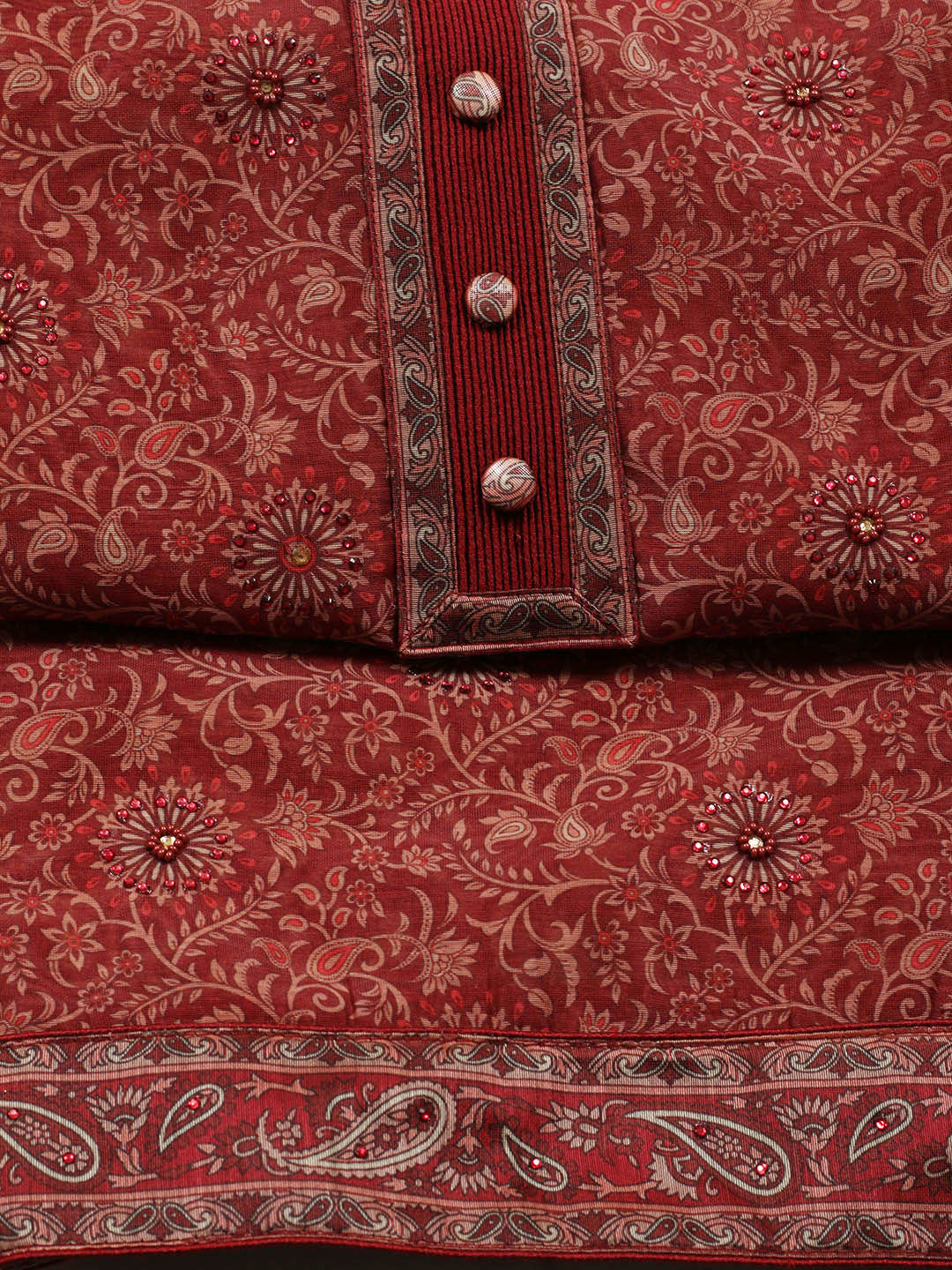 Neck Patti Chanderi Unstitched Suit Piece With Dupatta