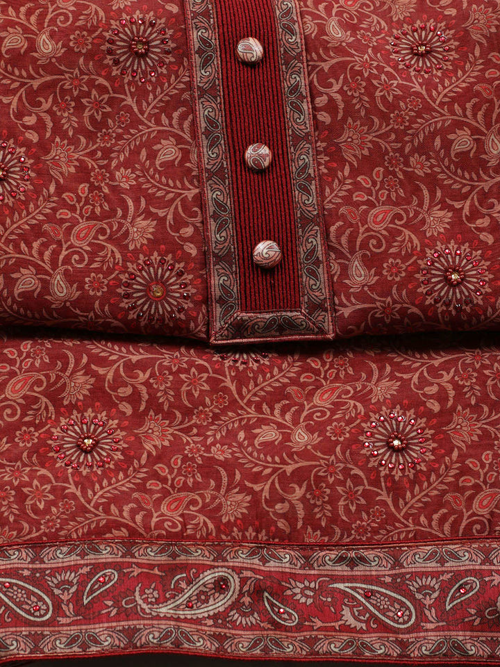 Neck Patti Chanderi Unstitched Suit Piece With Dupatta