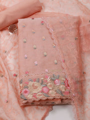 Resham Floral Embroidery Cotton Unstitched Suit Piece With Dupatta