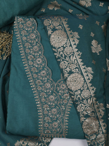 Embroidered Chanderi Unstitched Suit Piece With Banarsi Dupatta
