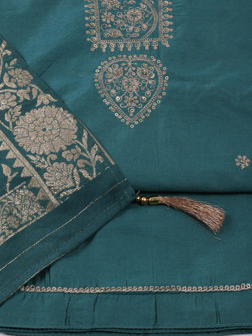 Embroidered Chanderi Unstitched Suit Piece With Banarsi Dupatta