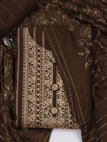 Embroidered Cotton Unstitched Suit Piece With Dupatta