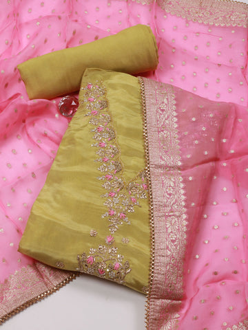 Embroidery Chanderi Unstitched Suit Piece With Dupatta