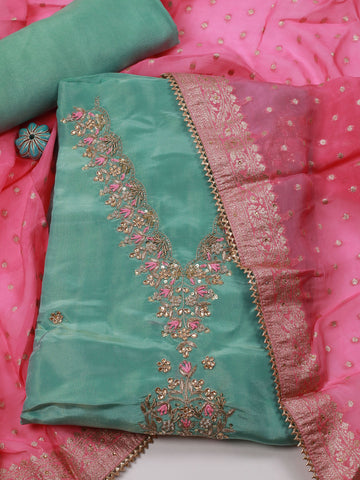 Embroidery Chanderi Unstitched Suit Piece With Dupatta