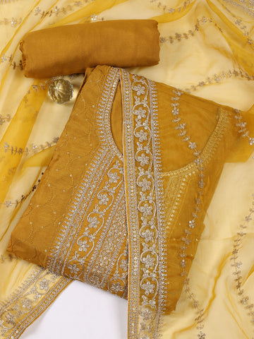 Neck Embroidered Chanderi Unstitched Suit Piece With Dupatta