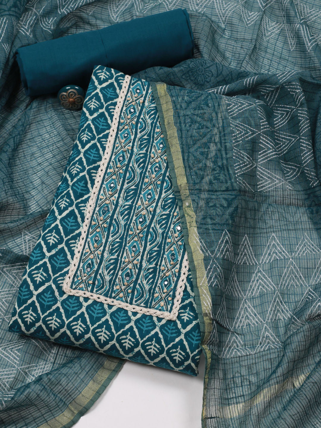 Printed Cotton Unstitched Suit Piece With Dupatta