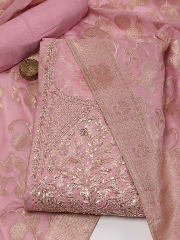 Woven Chanderi Unstitched Suit Material with Dupatta