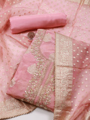 Woven & Neck Embroidery Tissue Unstitched Suit Piece With Dupatta