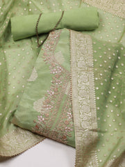 Woven & Neck Embroidery Tissue Unstitched Suit Piece With Dupatta