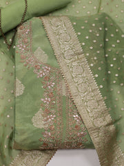 Woven & Neck Embroidery Tissue Unstitched Suit Piece With Dupatta