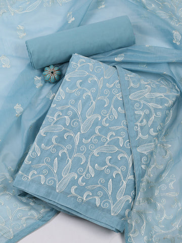 Embroidered Chanderi Unstitched Suit Piece With Dupatta