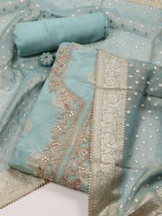 Woven & Neck Embroidery Tissue Unstitched Suit Piece With Dupatta