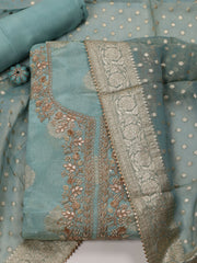 Woven & Neck Embroidery Tissue Unstitched Suit Piece With Dupatta