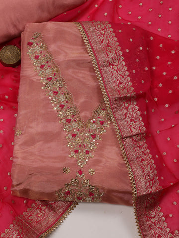 Embroidery Chanderi Unstitched Suit Piece With Dupatta