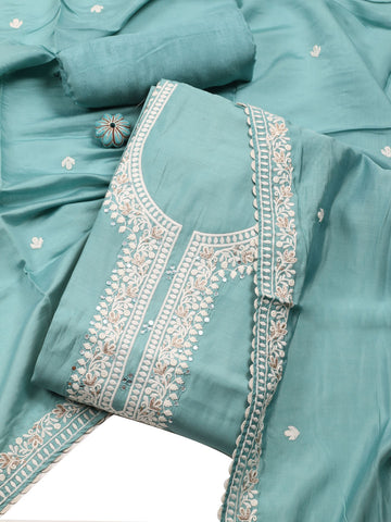 Neck Embroidered Chanderi Unstitched Suit With Dupatta