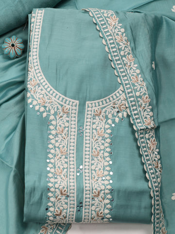 Neck Embroidered Chanderi Unstitched Suit With Dupatta