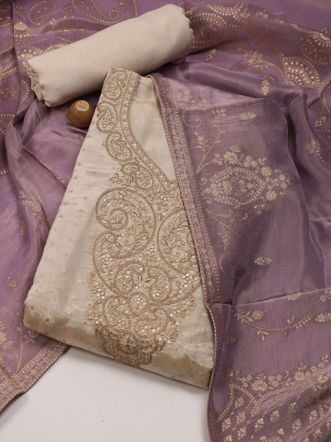 Neck Embroidery Chanderi Unstitched Suit Piece With Dupatta