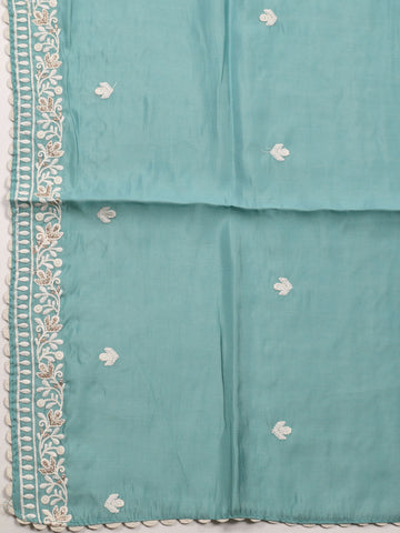 Neck Embroidered Chanderi Unstitched Suit With Dupatta