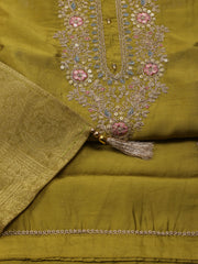 Neck Embroidery Chanderi Unstitched Suit Piece With Dupatta