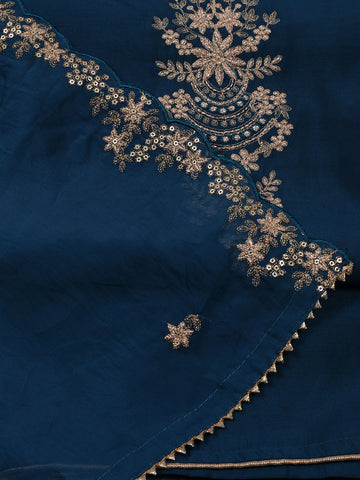 Neck Embroidered Chanderi Unstitched Suit Piece With Dupatta