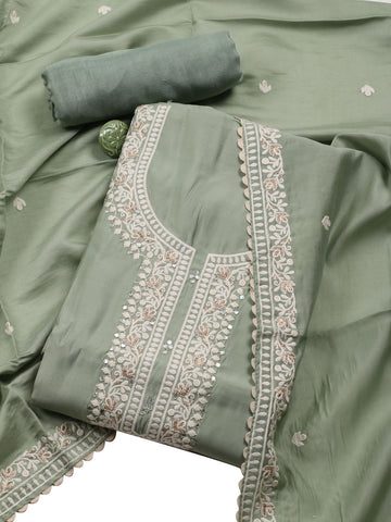 Neck Embroidered Chanderi Unstitched Suit With Dupatta