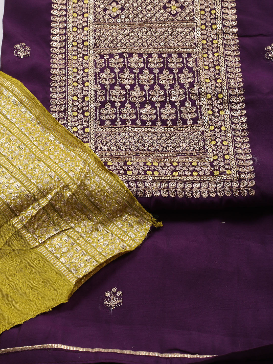Neck Embroidered Chanderi Unstitched Suit Piece With Dupatta