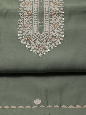 Neck Embroidered Chanderi Unstitched Suit With Dupatta