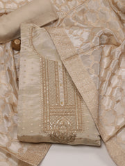 Neck Embroidery & Woven Chanderi Unstitched Suit Piece With Dupatta