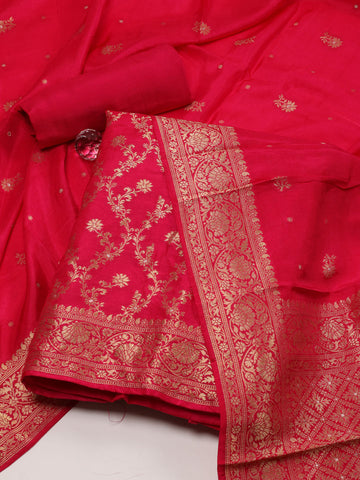 Ethnic Motifs Woven Chanderi Unstitched Suit Piece With Dupatta