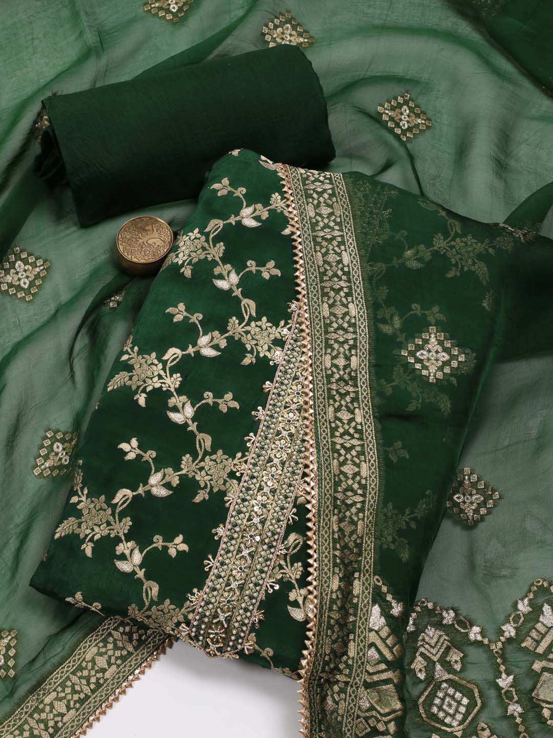 Embroidered Crepe Unstitched Suit Piece With Dupatta