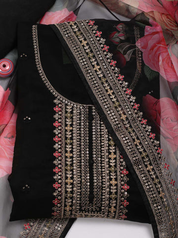 Neck Embroidered Organza Unstitched Suit Piece With Dupatta