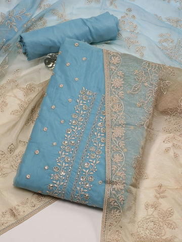 Floral Embroidery Organza Unstitched Suit Piece With Dupatta