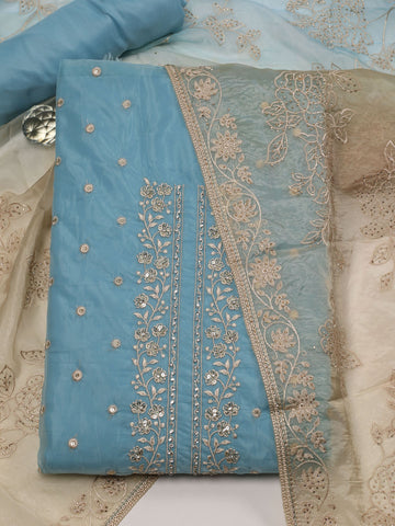 Floral Embroidery Organza Unstitched Suit Piece With Dupatta