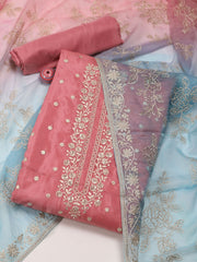 Floral Embroidery Organza Unstitched Suit Piece With Dupatta