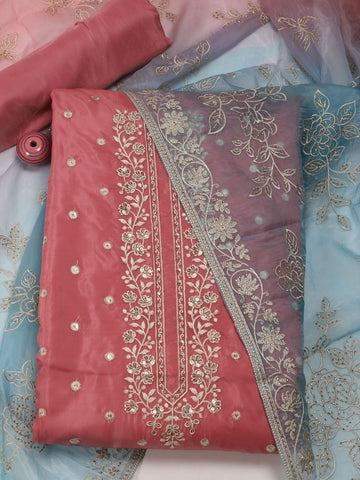 Floral Embroidery Organza Unstitched Suit Piece With Dupatta