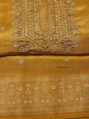 Neck Embroidery & Woven Chanderi Unstitched Suit Piece With Dupatta