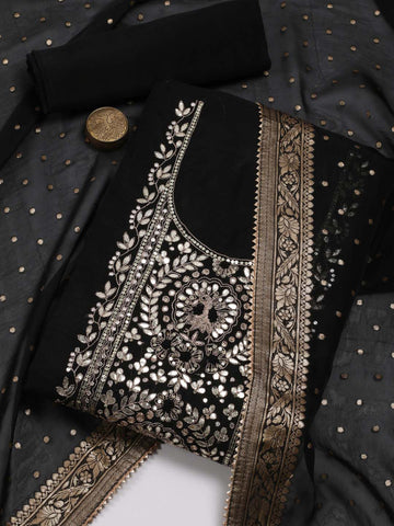 Neck Embroidered Chanderi Unstitched Suit Piece With Dupatta