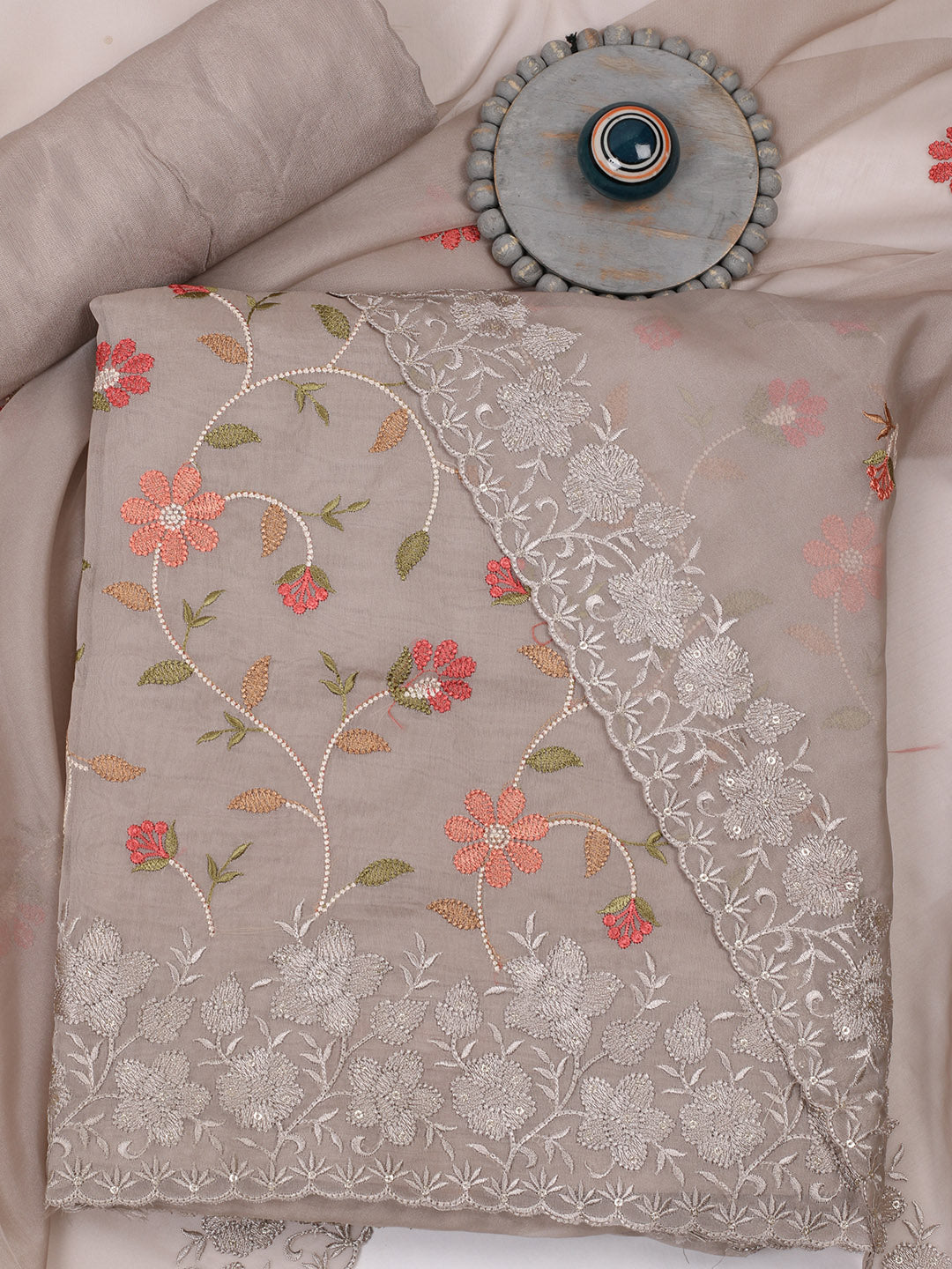 Floral Embroidered Jaal Organza Unstitched Suit Piece With Dupatta