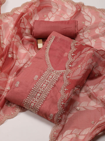 Embroidery Chanderi Unstitched Suit Piece With Dupatta